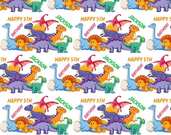 Kids Personalised Happy Birthday Dinosaur Name Age Present Gift Wrapping Paper