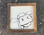 Cow Wood Sign Farmhouse Decor Farmhouse Kitchen Cow Decor Farm Animal Decor Rustic Decor Framed Wood Sign White Wash Gift