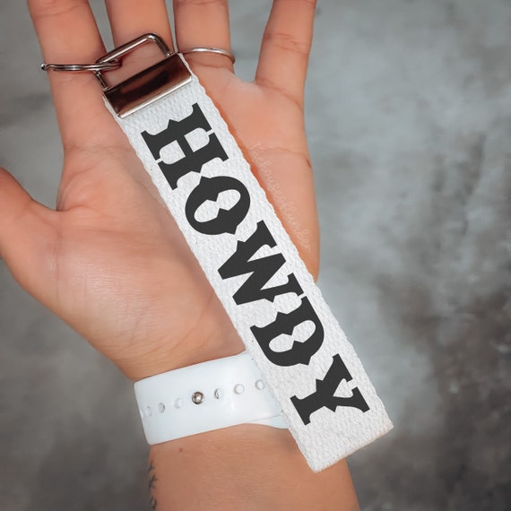 Howdy Cowboy Cotton Wristlet Keychain, Western Boho Key Accessory