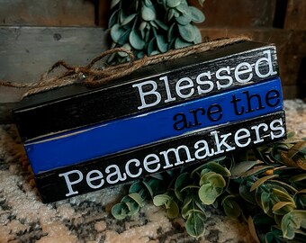 Wooden Police Book Stack, Tiered Tray Decor, Bookshelf Police Decor, Wooden Books, Holiday Display, Fake Books, Thin Blue Line, Officer Down