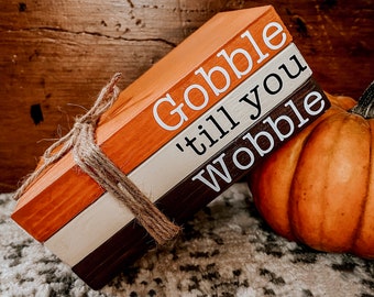 Wooden Thanksgiving Book Stack, Tiered Tray Decor, Bookshelf Fall Decor, Wooden Books, Holiday Display, Fake Books, Faux Books, Gift Decor