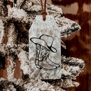 Cowboy Boots Ornament, Western Ornament, Tin Ornament, Western Decor, Western Christmas, Farmhouse Ornament, Country, Christmas Tag, Rodeo