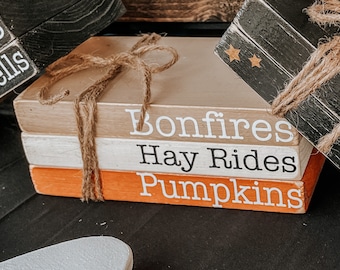 Wooden Fall Book Stack, Tiered Tray Decor, Bookshelf Fall Decor, Wooden Books, Holiday Display, Fake Books, Faux Books, Gift Decor, Harvest