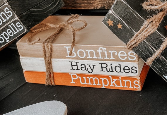 Wooden Fall Book Stack, Tiered Tray Decor, Bookshelf Fall Decor, Wooden Books, Holiday Display, Fake Books, Faux Books, Gift Decor, Harvest