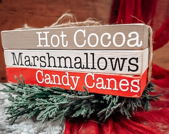 Christmas Book Stack | Tiered Tray Decor | Shelf Sitter | Wooden Book Stack | Farmhouse Decor | Holiday Decor | Candy Canes | Winter Decor