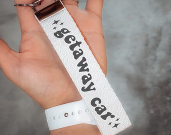 Getaway Car Cotton Webbing Keychain, Boho Wristlet Key Fob