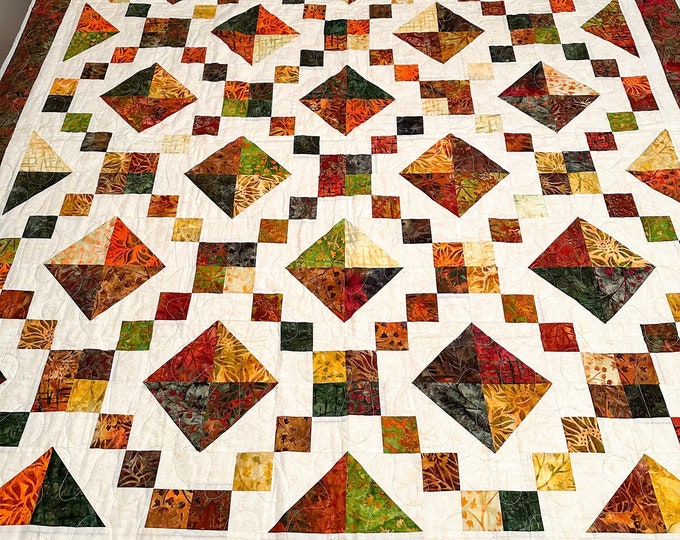 Handmade Quilt With Warm Fall Colors of Nature, 65