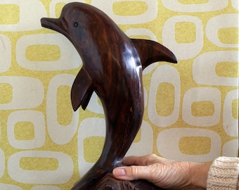 Large Vintage Ironwood Hand Carved Dolphin, Wood Carving