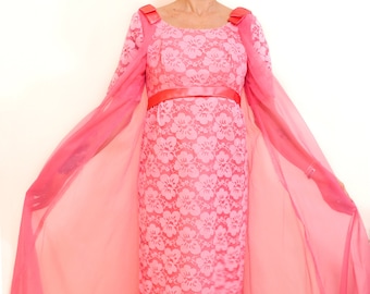 Elegant 1960s pink formal floor length dress, prom dress, evening gown