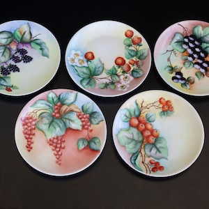 Bavaria Germany Stouffer Dishes, 5 Antique Berry Plates by Hutschenreuther Selb  Vintage 1910s, Signed by Artist, German Designer Gift