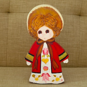 Christmas Handmade Folk Art, Vintage Wooden Caroler Figurine, Hand painted Angel