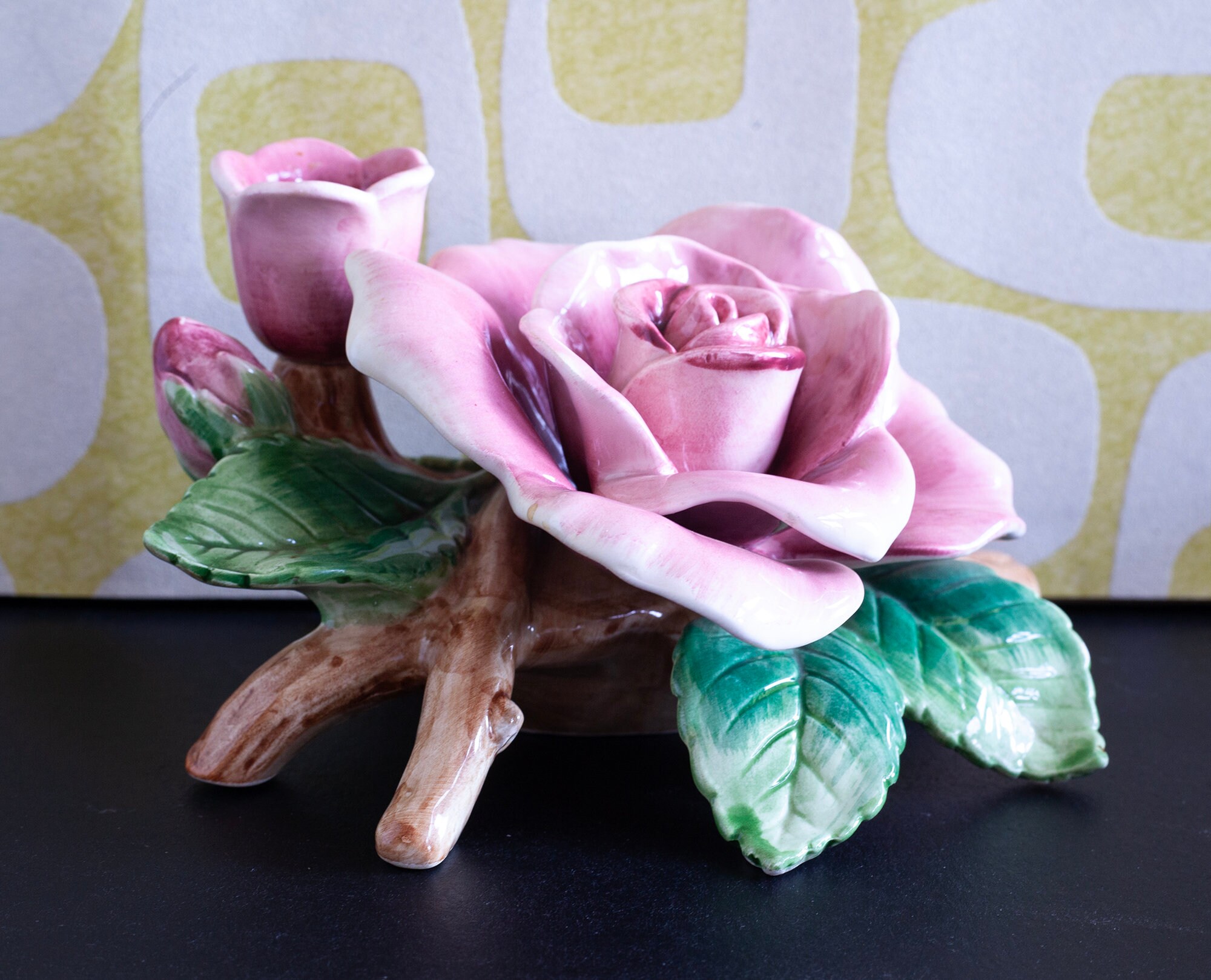 Fitz and Floyd Pink Rose Candle Holder 1987 Ceramic Flowers Etsy