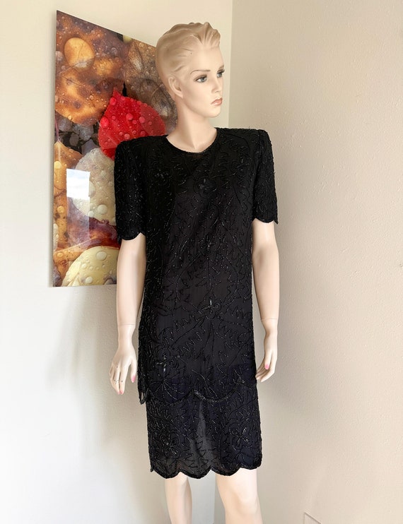 jmd new york beaded dress Vintage JMD New York Beaded Design Little Black Dress Size M Black Cocktail