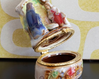 Nativity Creche Manger Religious trinket box collectors Mary Joseph baby jesus