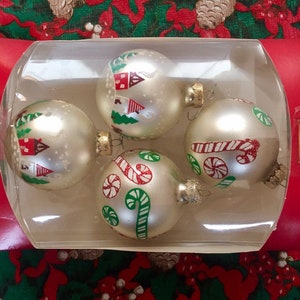 Vintage Christmas tree glass ornaments, candy cane with glitter