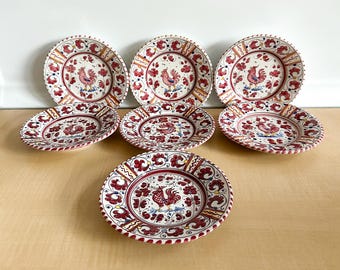 Seven vintage Red Singing Rooster Orvieto, Italian Pottery 6 1/4" Plates
