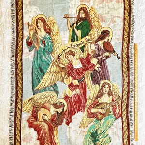 Vintage Woven Tapestry Blanket Throw with Musical Angels by Hallmark Design Collection made by Goodwin Weavers