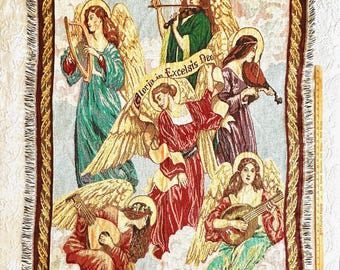 Vintage Woven Tapestry Blanket Throw with Musical Angels by Hallmark Design Collection made by Goodwin Weavers