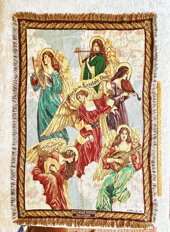 Vintage Woven Tapestry Blanket Throw with Musical Angels by Hallmark Design Collection made by Goodwin Weavers