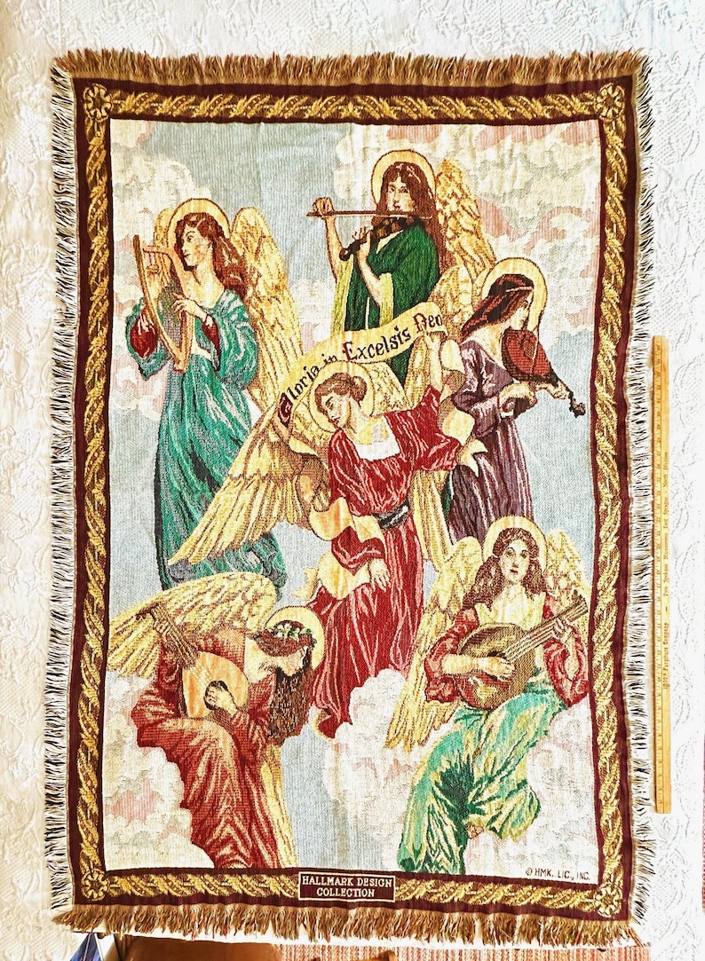 Vintage Woven Tapestry Blanket Throw with Musical Angels by Hallmark Design Collection made by Goodwin Weavers image 2