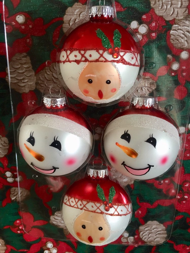 Vintage Glass Christmas Ornaments Santa and Snowman Etsy UK