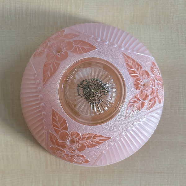 Vintage Pink Flowered Glass Ceiling Shade, 1950s MCM Lighting Decor