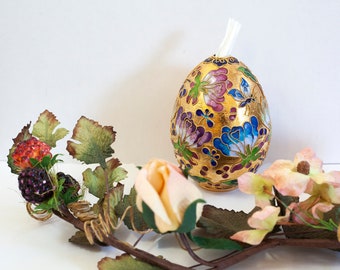 Large Glass Cloisonné Egg, Vintage Gold Easter Egg Decoration,  Oil Lamp