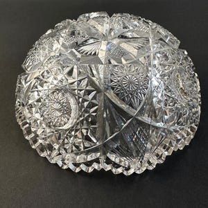 Vintage American Brilliant Period Cut Glass Crystal 8&quot; Bowl, Sawtooth, Stars