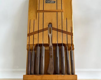 Vintage 50s Rena Ware Knife Set with Wall Mount Holder, Kitchen Knives