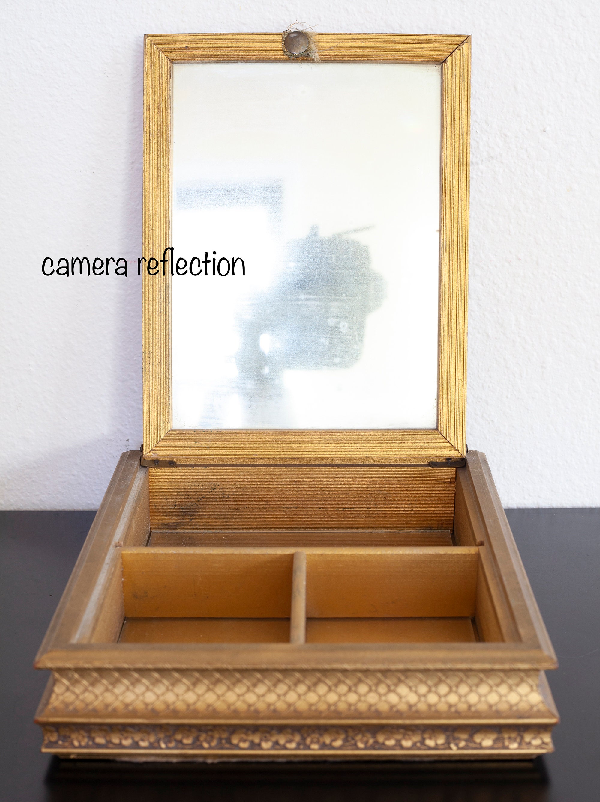 Victorian Wood Mirrored Jewelry Box, Antique Portrait Dresser Box 