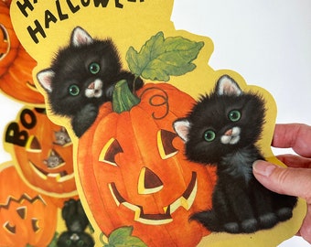 Vintage Hallmark Halloween Black Cat Cut Outs, Cute Kitty