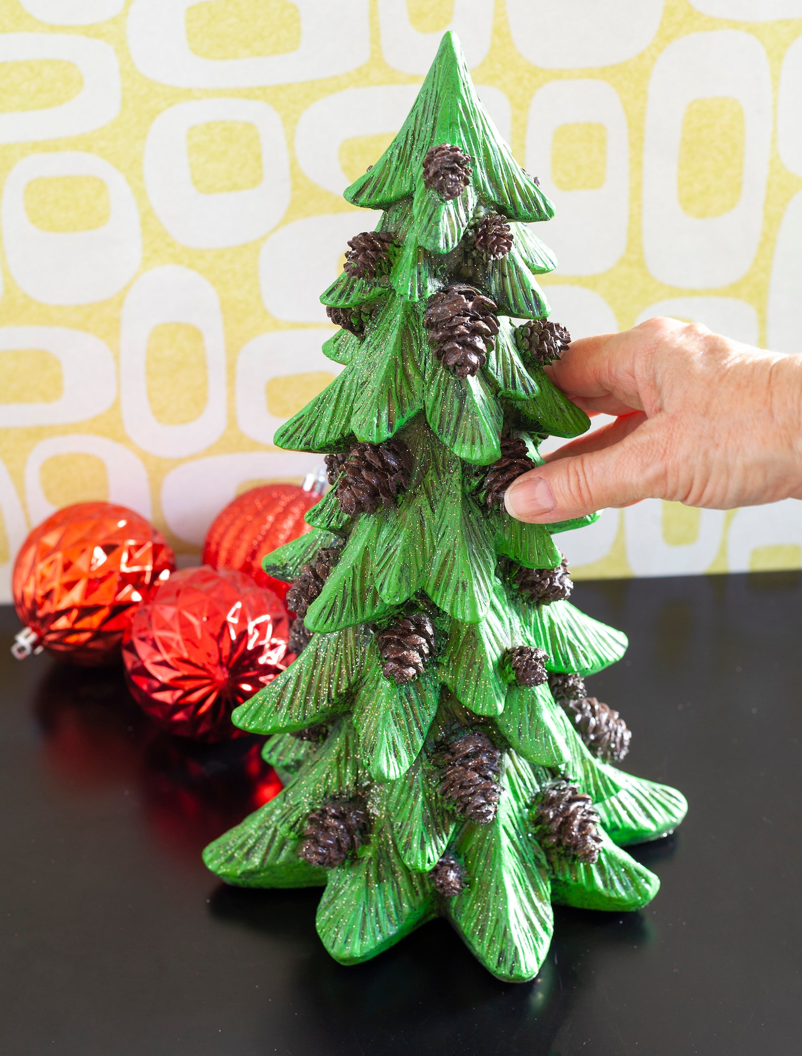 Sparkling Vintage Christmas Tree With Cones Resin Holiday Etsy