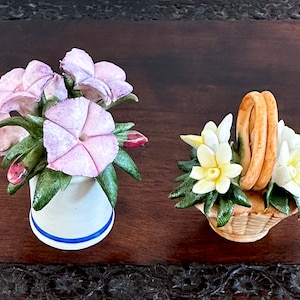 Franklin Mint Flower Of The Year Miniature Porcelain Flowers, Capodimonte Figurine, Basket of Flowers Bouquet