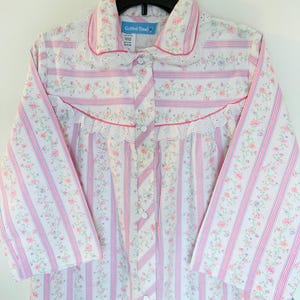 NEW Vintage Flannel Long Nightgown, Pink Floral Print with Pockets, Original Tags