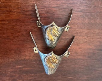 Vintage ALPACA Mexico Western Boot Toe Tips Horse Head Engraved 2-Tone