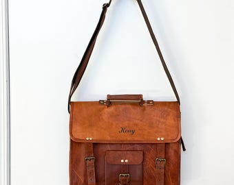 Vintage Leather Handmade Messenger Bag, Satchel Cross Body, Never Used