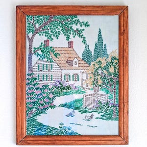 Garden Crewel Work, Needlepoint Tapestry, Wishing Well Embroidery