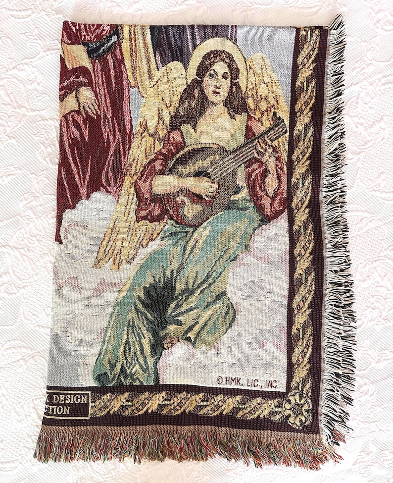 Vintage Woven Tapestry Blanket Throw with Musical Angels by Hallmark Design Collection made by Goodwin Weavers image 3