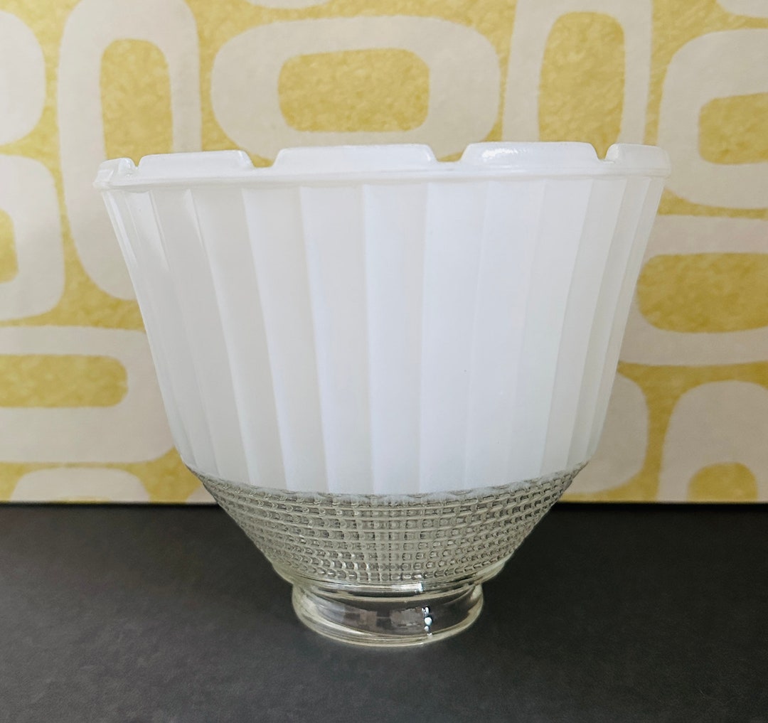 Vintage White Glass Light Cover, Light Fixture Shade, Opaque and Clear Glass Shade Art Deco Etsy