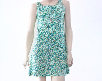 Vintage Sleeveless Shift, Liz Claiborne Sport Cotton Dress, Size Petite 8, Floral Summer Mini Dress, Empire Waist