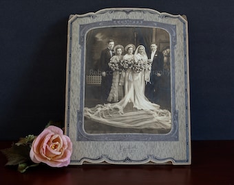Antique Wedding Photography Portrait, 1920s Embossed Cabinet Card
