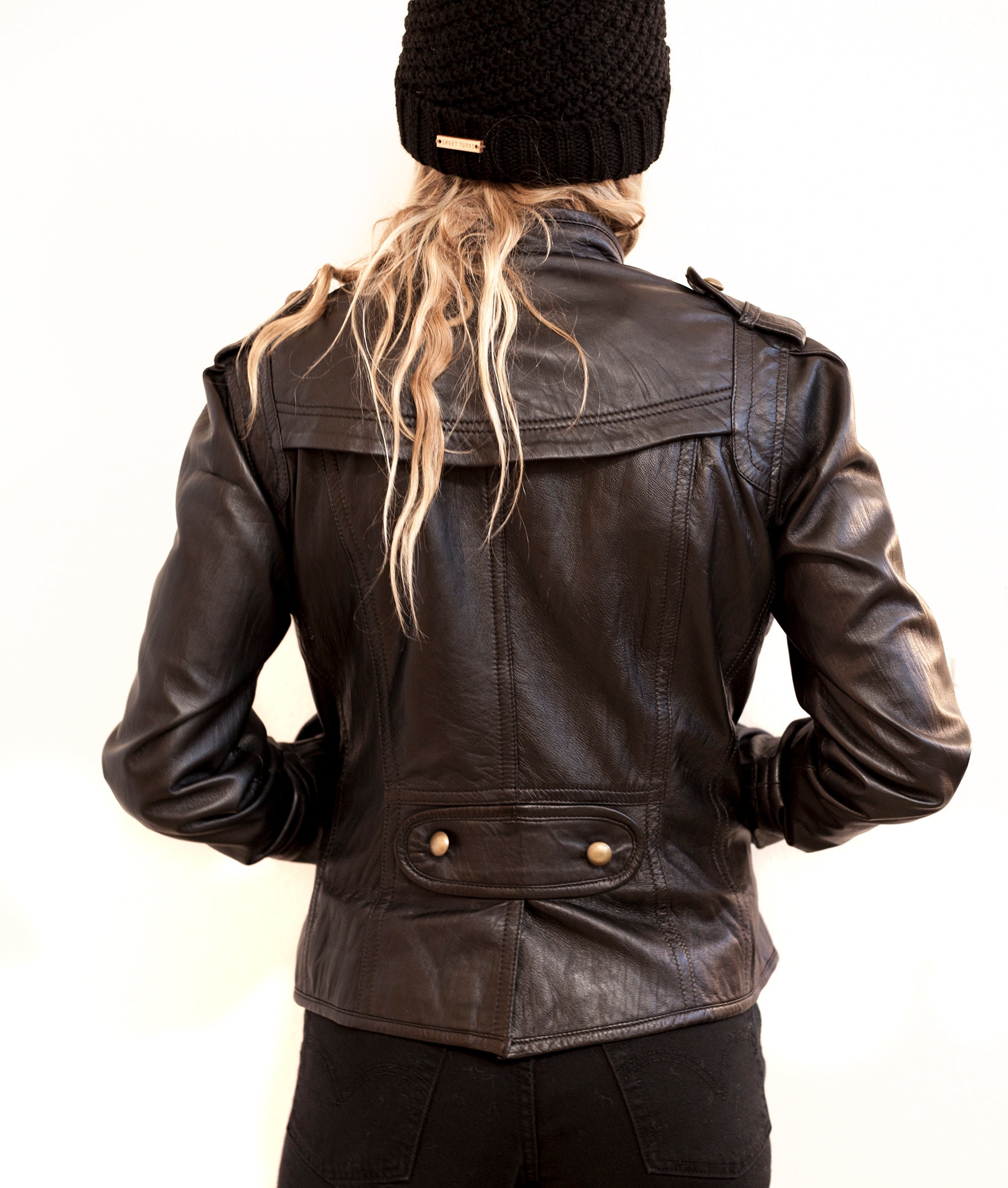 Womens Black Leather Bomber Jacket 