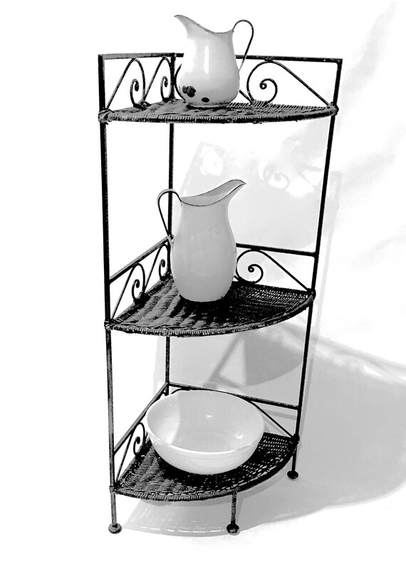 Rattan And Wrought Iron Corner Shelves Rattan And Wrought Iron Corner Shelves