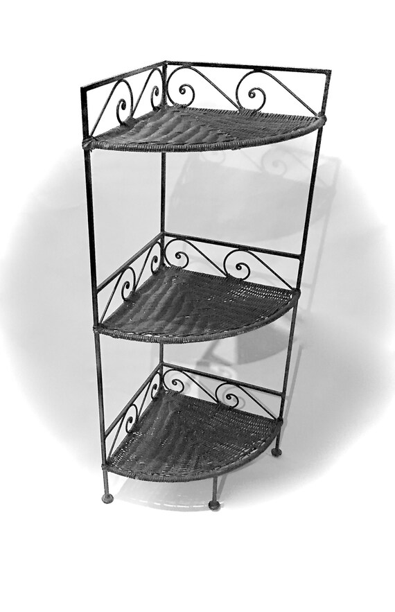 Rattan And Wrought Iron Corner Shelves Rattan And Wrought Iron Corner Shelves