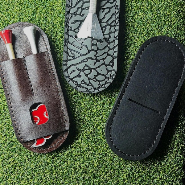 Handmade Leather Golf Pocket Caddy: Tomo Golf Ninja Divot Tool Holder with built in Tee and Ball Marker Holder.