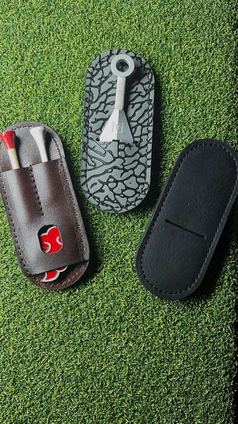 Handgjord golffickaddy i läder: Tomo Golf Ninja Divot verktygshållare med inbyggd tee och bollmarkörhållare. bild 1