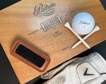 Brown Leather Keeper/Holder for Golf Glove. Handmade in the USA. Perfect Golf Accessory or Golf Gift for dad, husband, or golfer.