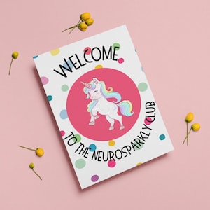 Celebra la diagnosi di neurodiversità con un divertente biglietto di congratulazioni per autismo, ADHD, ADD, sindrome di Tourette, tic, individui Neurosparkly e Neurospicy.