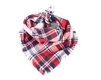 Frayed dog plaid bandana | tie on dog bandana | male dog bandana | girl dog bandana | winter dog bandana
