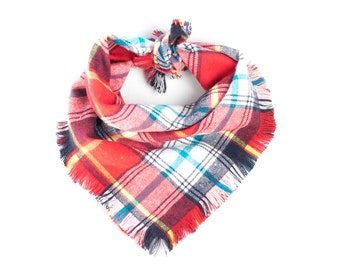 Frayed dog plaid bandana | tie on dog bandana | male dog bandana | girl dog bandana | winter dog bandana